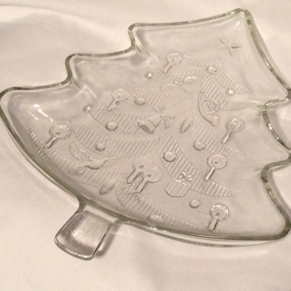 Christmas Tree Clear Glass Crystal Platter